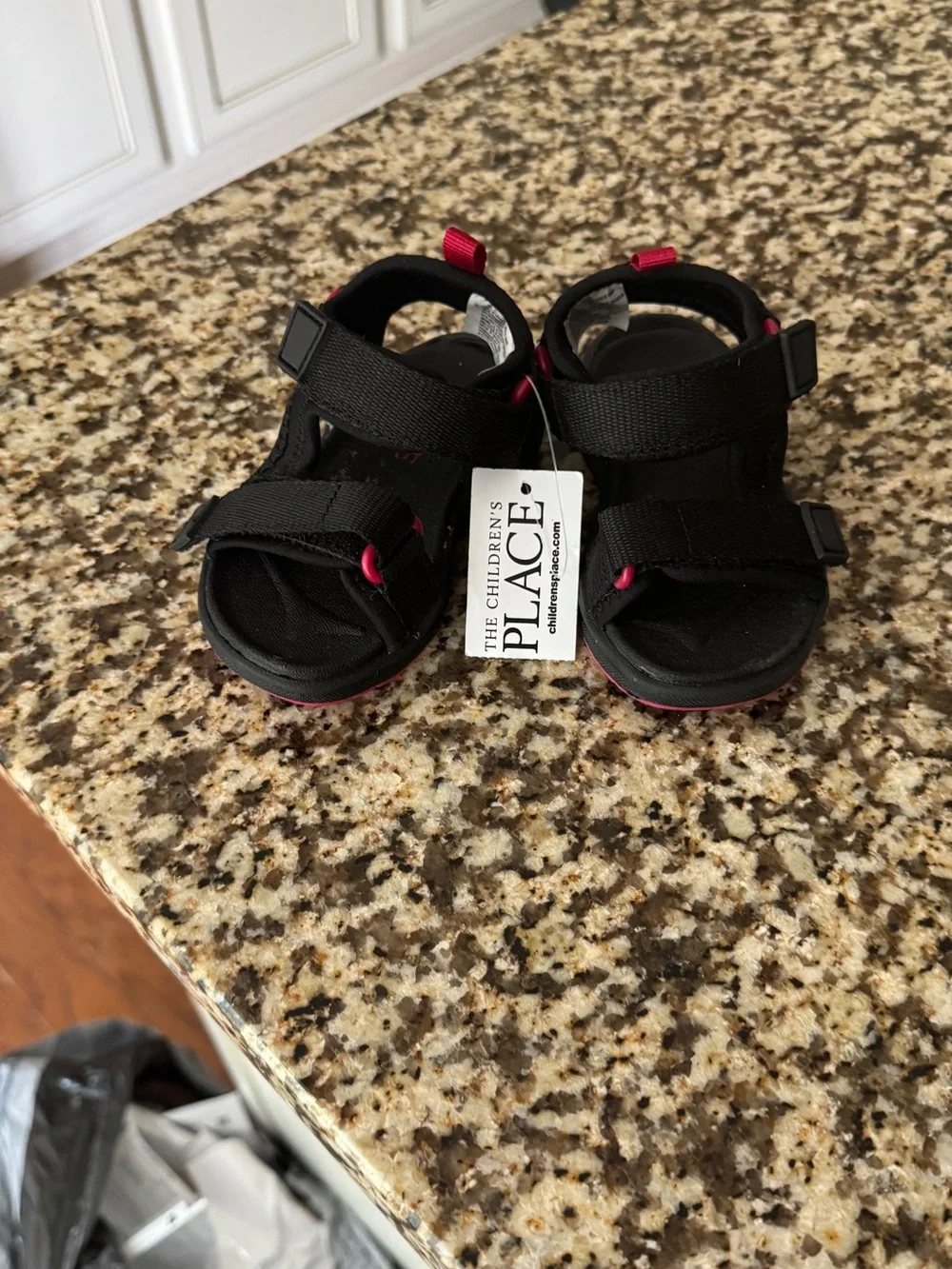 The Children's Place Black and Hot Pink Toddler Sandals